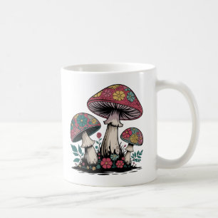 Colorful Mushroom and Flower Illustration Coffee Mug
