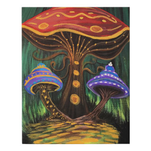 Colorful Mushroom Art Whimsical Cottagecore Forest Faux Canvas Print