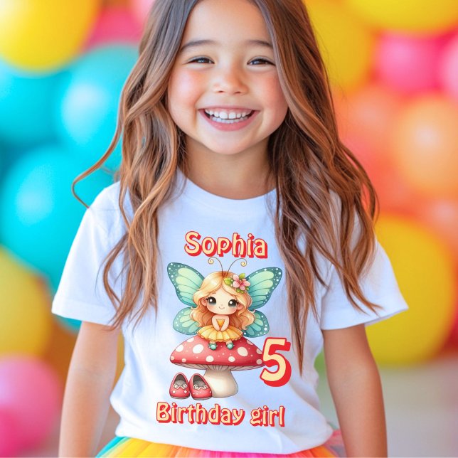 Colorful mushroom fairy butterfly birthday  T-Shirt (Creator Uploaded)