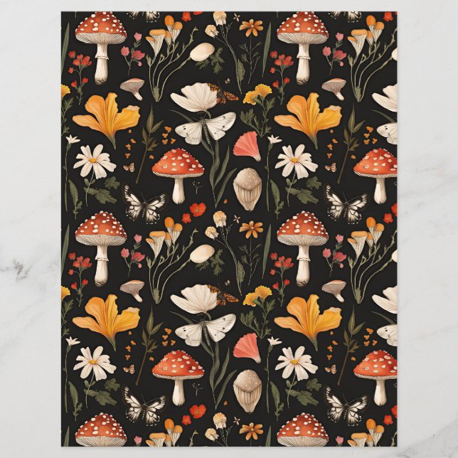 colorful mushroom fall pattern scrapbook paper (Front)