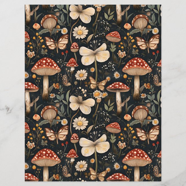 colorful mushroom fall pattern scrapbook paper (Front)