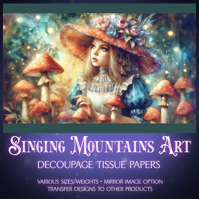 Colorful Mushroom Fantasy Forest Alice Decoupage Tissue Paper (Creator Uploaded)