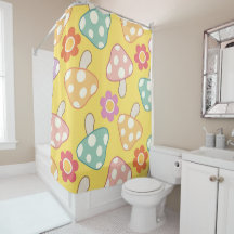Colorful Mushroom & Floral Shower Curtain