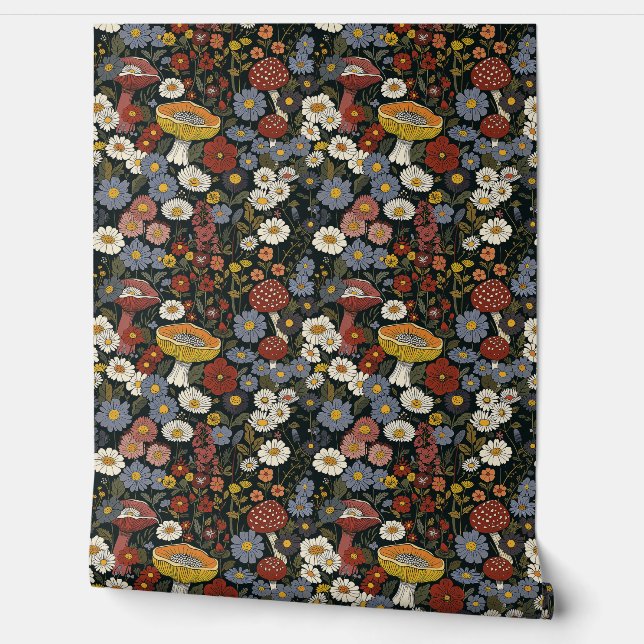 Colorful Mushroom Flower Floral Pattern Wallpaper (Unrolling)