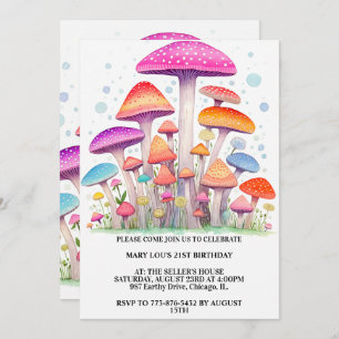 Colorful Mushroom Forest Art Birthday Party Invitation