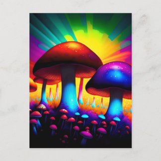 Colorful mushroom forest postcard