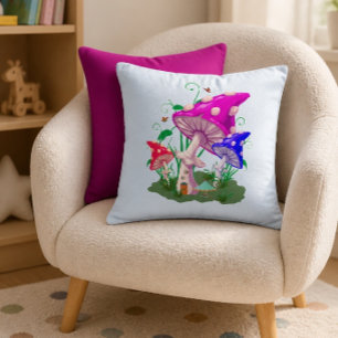 Colorful Mushroom   Light Blue  Throw Pillow