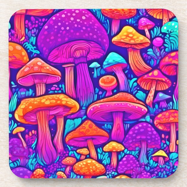 Colorful Mushroom Pattern Beverage Coaster (Front)