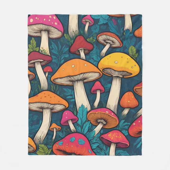 Colorful Mushroom Pattern Fleece Blanket (Front)
