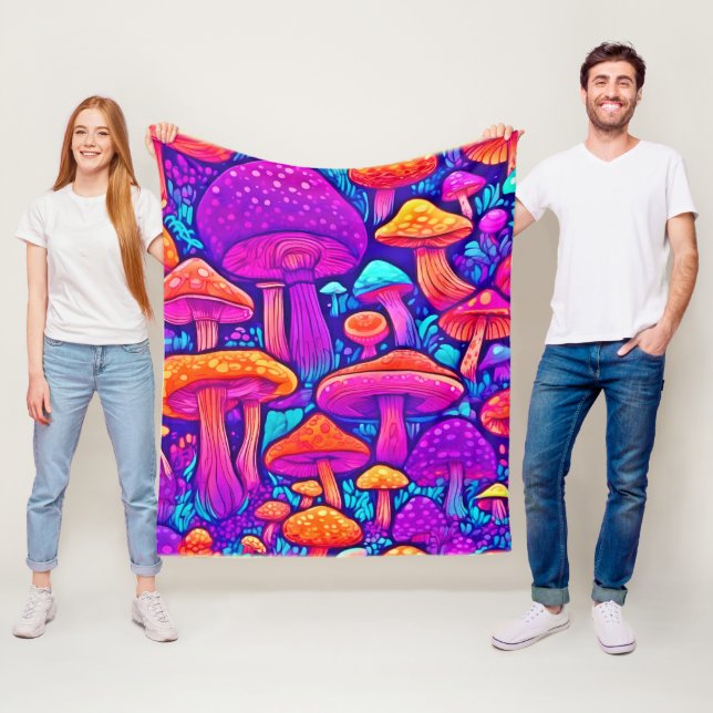 Colorful Mushroom Pattern Fleece Blanket (In Situ)