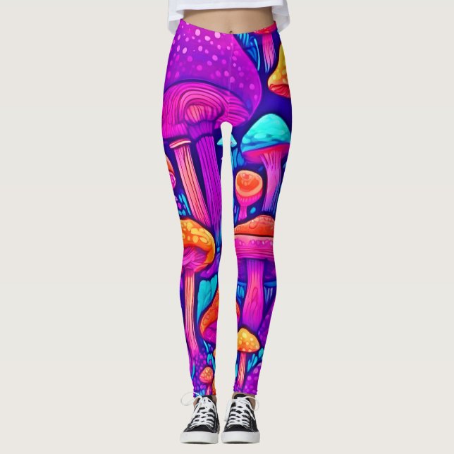 Colorful Mushroom Pattern Leggings (Front)