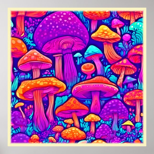 Colorful Mushroom Pattern Poster (Front)