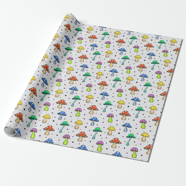 Colorful Mushroom Pattern Wrapping Paper (Unrolled)