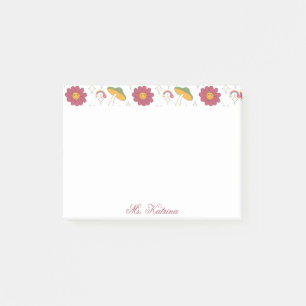 Colorful Mushroom, Rainbow and Daisies Pattern Post-it Notes