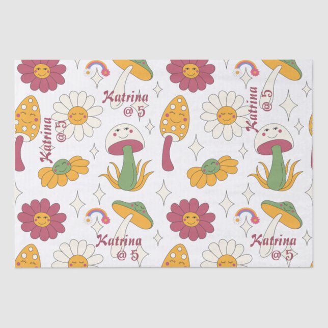 Colorful Mushroom, Rainbow and Daisies Pattern Tissue Paper (Front)