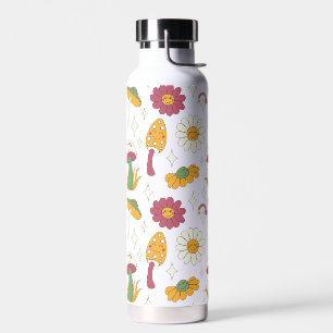 Colorful Mushroom, Rainbow and Daisies Pattern Water Bottle