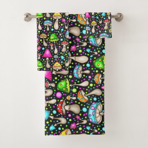 Colorful Mushroom Seamless Pattern Bath Towel Set