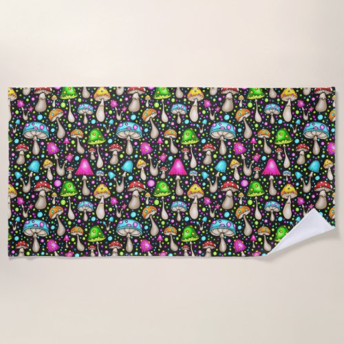 Colorful Mushroom Seamless Pattern Beach Towel