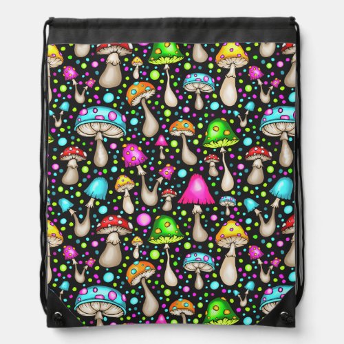 Colorful Mushroom Seamless Pattern Drawstring Bag