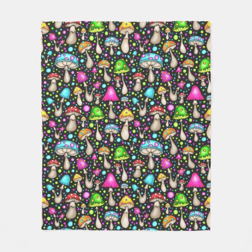 Colorful Mushroom Seamless Pattern Fleece Blanket