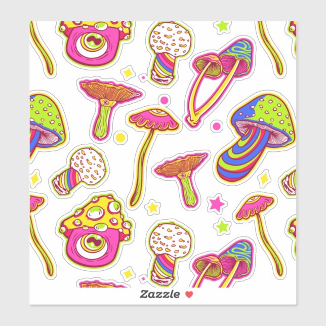 Colorful Mushrooms : Amazing Magic Plants Pattern Sticker (Sheet)