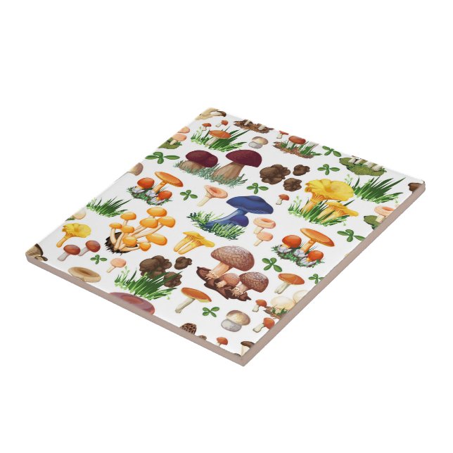 Colorful Mushrooms Ceramic Tile (Side)