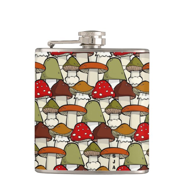 Colorful Mushrooms Design Flask (Front)