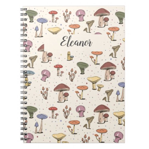 Colorful Mushrooms Doodle Pattern _ Customizable Notebook