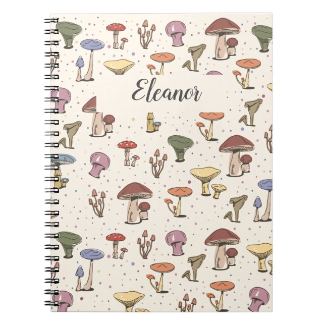 Colorful Mushrooms Doodle Pattern - Customizable Notebook (Front)