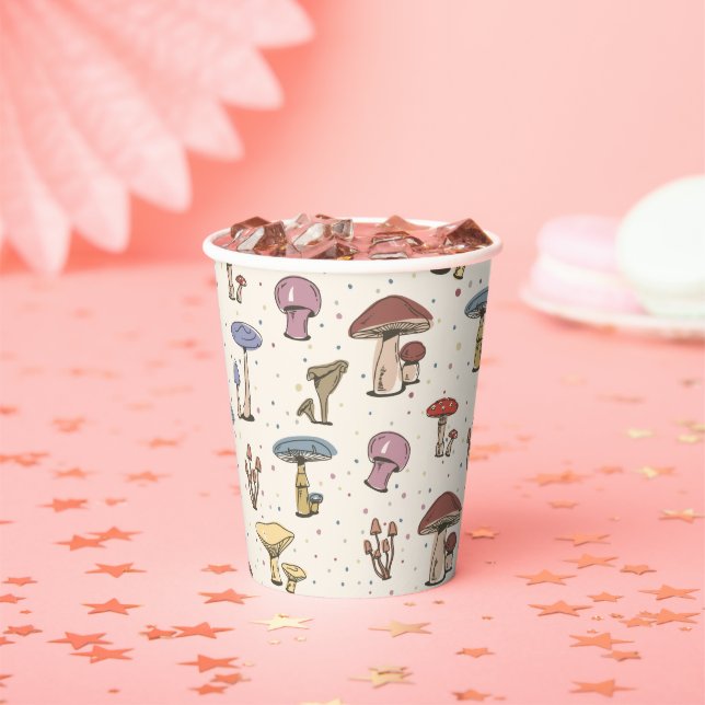 Colorful Mushrooms Doodle Pattern Paper Cups (Insitu)