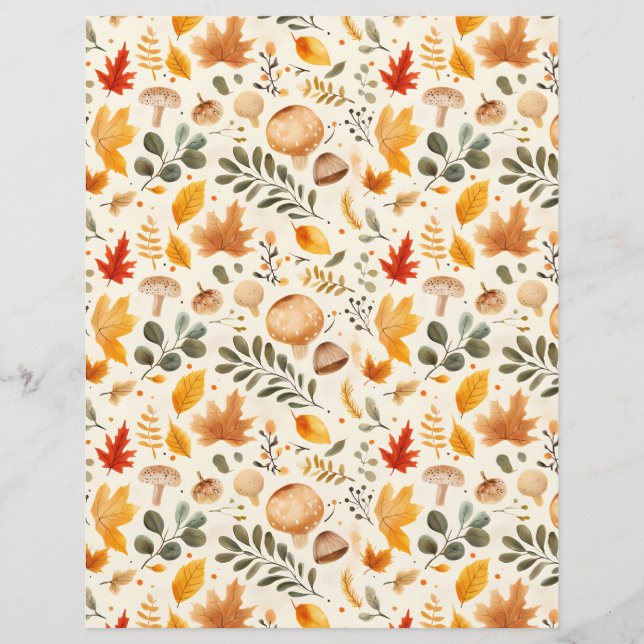 colorful mushrooms fall pattern scrapbook paper (Front)