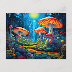 Colorful Mushrooms Fantasy  Postcard