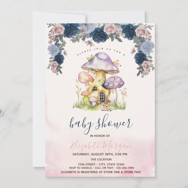 Colorful Mushrooms Flowers Baby Shower  Invitation (Front)
