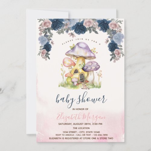 Colorful Mushrooms Flowers Baby Shower  Invitation