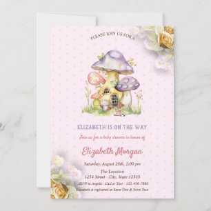 Colorful Mushrooms Gold Roses Polka Dots Invitation