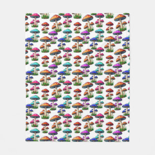 Colorful Mushrooms On White Background  Fleece Blanket