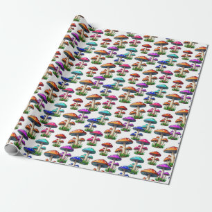 Colorful Mushrooms On White Background Wrapping Paper