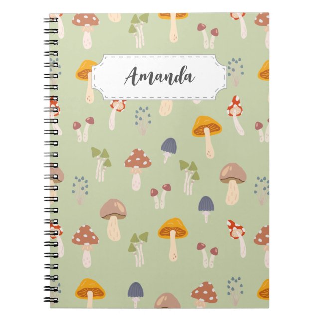 Colorful Mushrooms Pattern - Custom Name Notebook (Front)