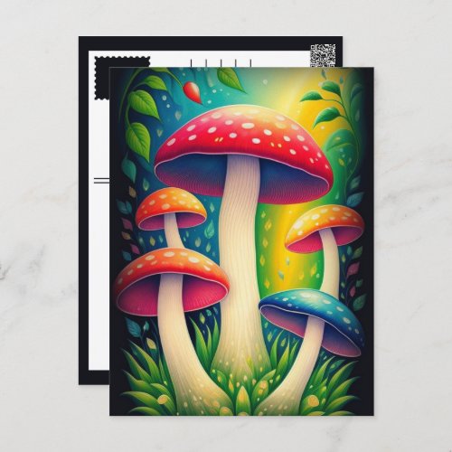 colorful mushrooms postcard