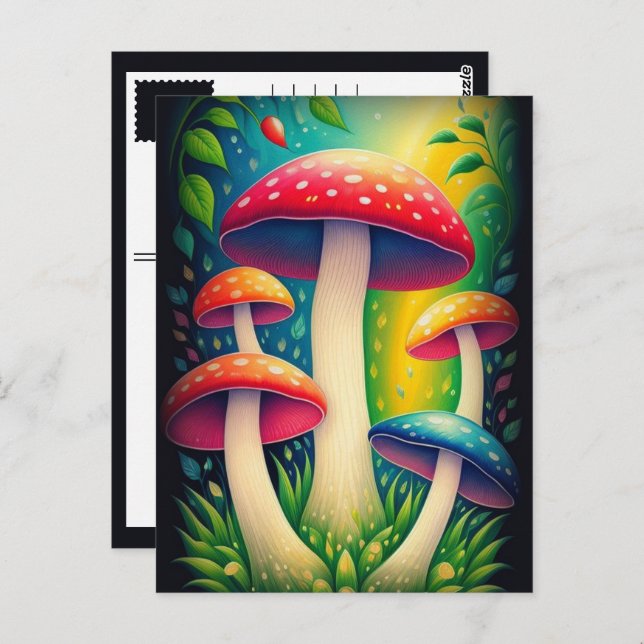 colorful mushrooms postcard (Front/Back)