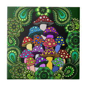 Colorful Mushrooms Tile