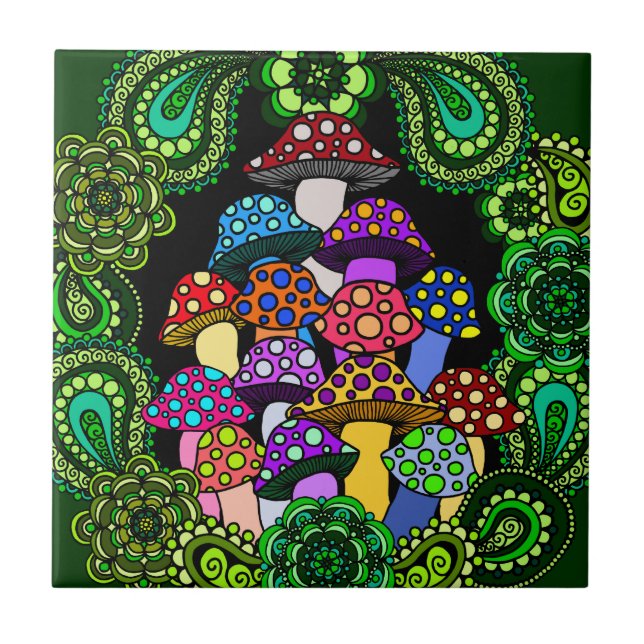 Colorful Mushrooms Tile (Front)
