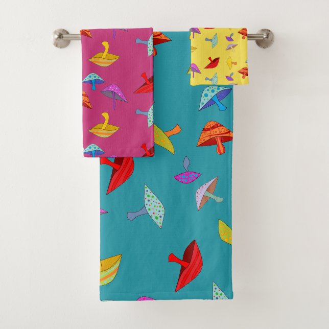 colorful mushrooms towel set (Insitu)