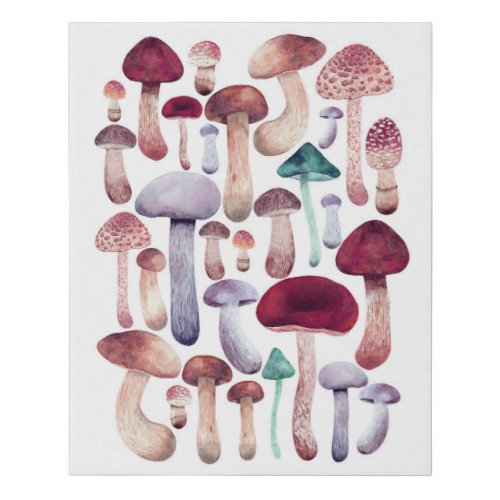 Colorful  Mushrooms Watercolor illustration  Faux Canvas Print