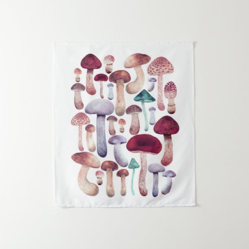 Colorful  Mushrooms Watercolor illustration   Tapestry