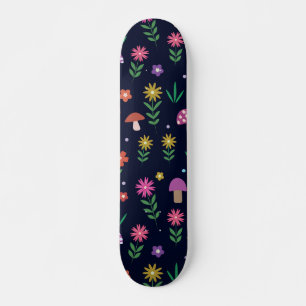 Colorful Mushrooms With Whimsical Flowers Pattern Skateboard