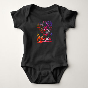 Colorful Music Bass Clef Bird Lover Musical Notes Baby Bodysuit