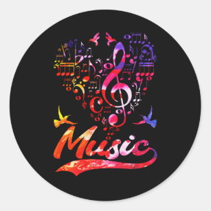 Colorful Music Bass Clef Bird Lover Musical Notes Classic Round Sticker