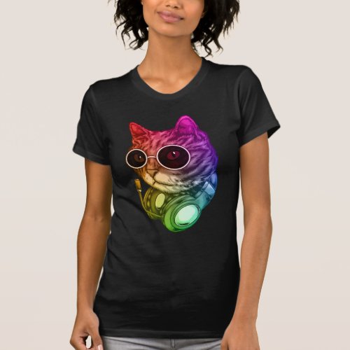 Colorful Music Cat Headphones Raver Animal T_Shirt