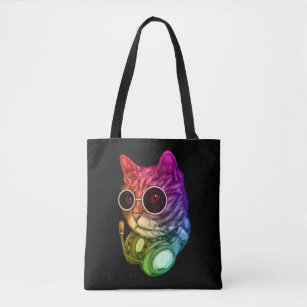 Colorful Music Cat Headphones Raver Animal Tote Bag